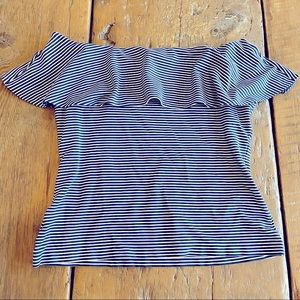 ANN TAYLOR Ruffle Striped Off the Shoulder Top
